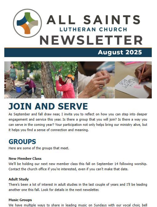August 2025 Newsletter | All Saints Lutheran Church