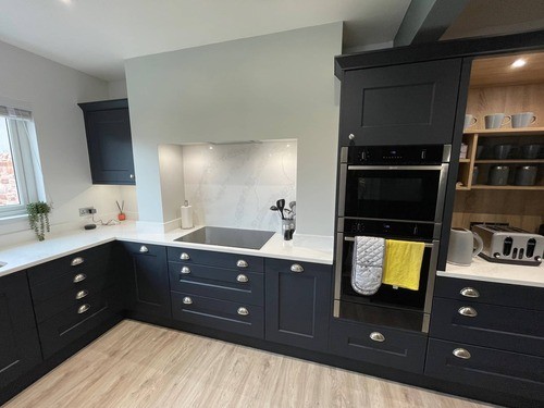 blue and white shaker kitchen