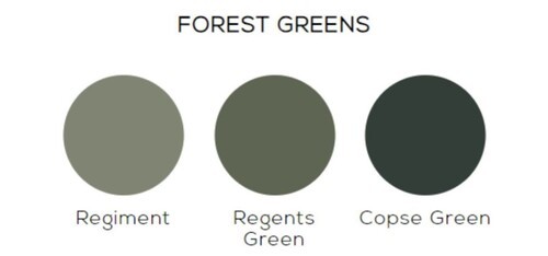Forest Greens color palette showing Regiment, Regents, and Copse Green swatches