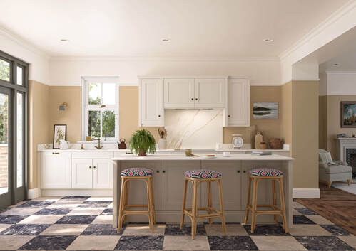 bright open plan shaker kitchen in cream