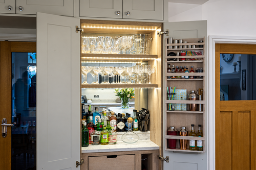 shaker kitchen with white quartz worktop