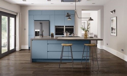 handleless blue kitchen