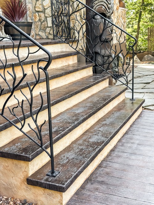 Wood look stamped concrete stairway in Montville, NJ
