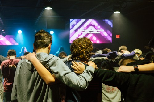 Student ministry during midweek worship service