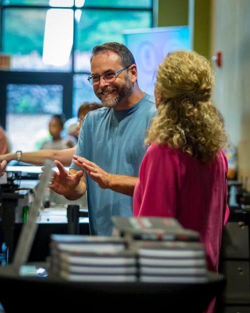 church volunteers smiling happy fun friendly