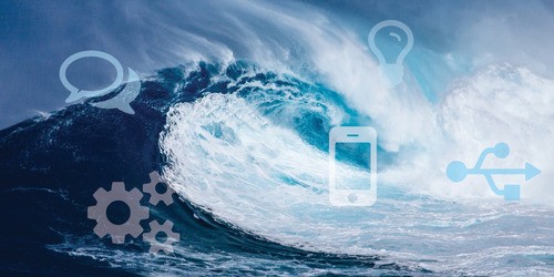 ocean wave with decorative technology icons