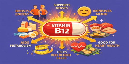 Vitamin B12 graphic showing benefits