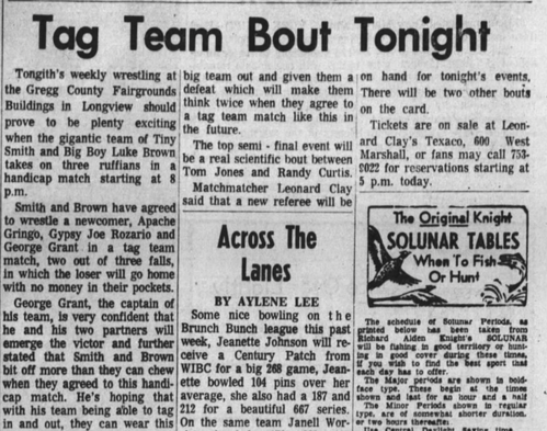 newspaper ad from 1969 advertising wrestling event