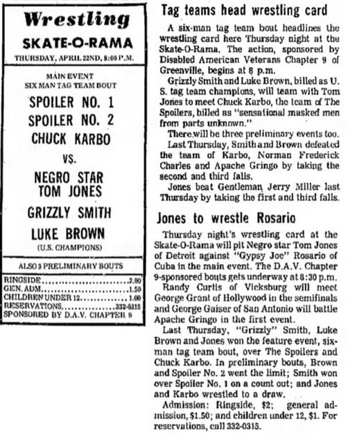 newspaper ad from 1969 advertising wrestling event