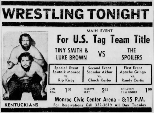 newspaper ad from 1969 advertising wrestling event