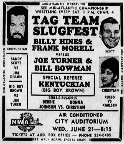 newspaper ad from 1969 advertising wrestling event