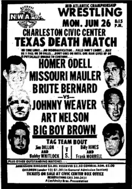 newspaper ad from 1969 advertising wrestling event