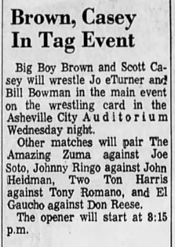 newspaper ad from 1969 advertising wrestling event