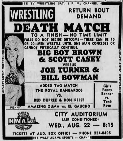 newspaper ad from 1969 advertising wrestling event