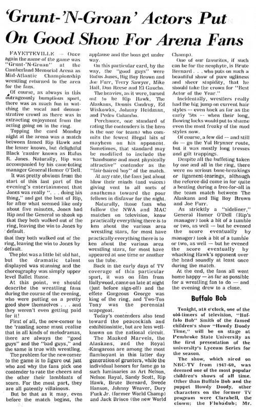 newspaper ad from 1969 advertising wrestling event