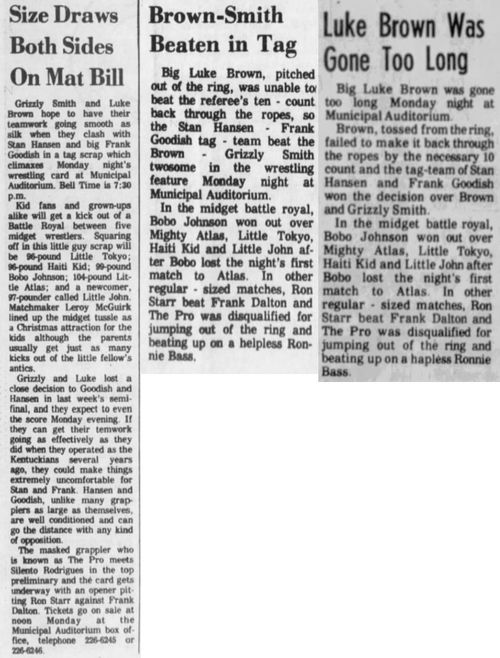 newspaper ad from 1969 advertising wrestling event