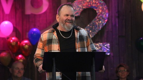 Lead Pastor Kelly Goins speaking during a Sunday service at Watts Bar Community Church.