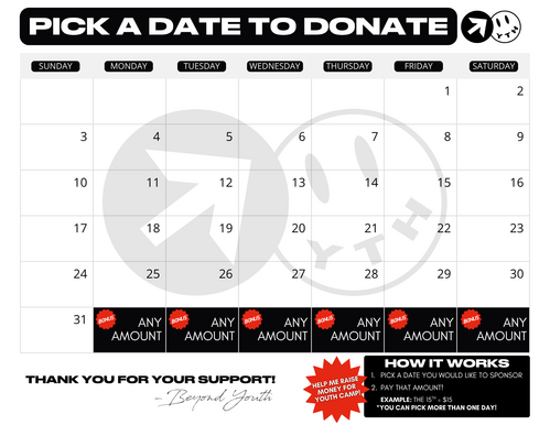 Beyond YTH fundraiser calendar