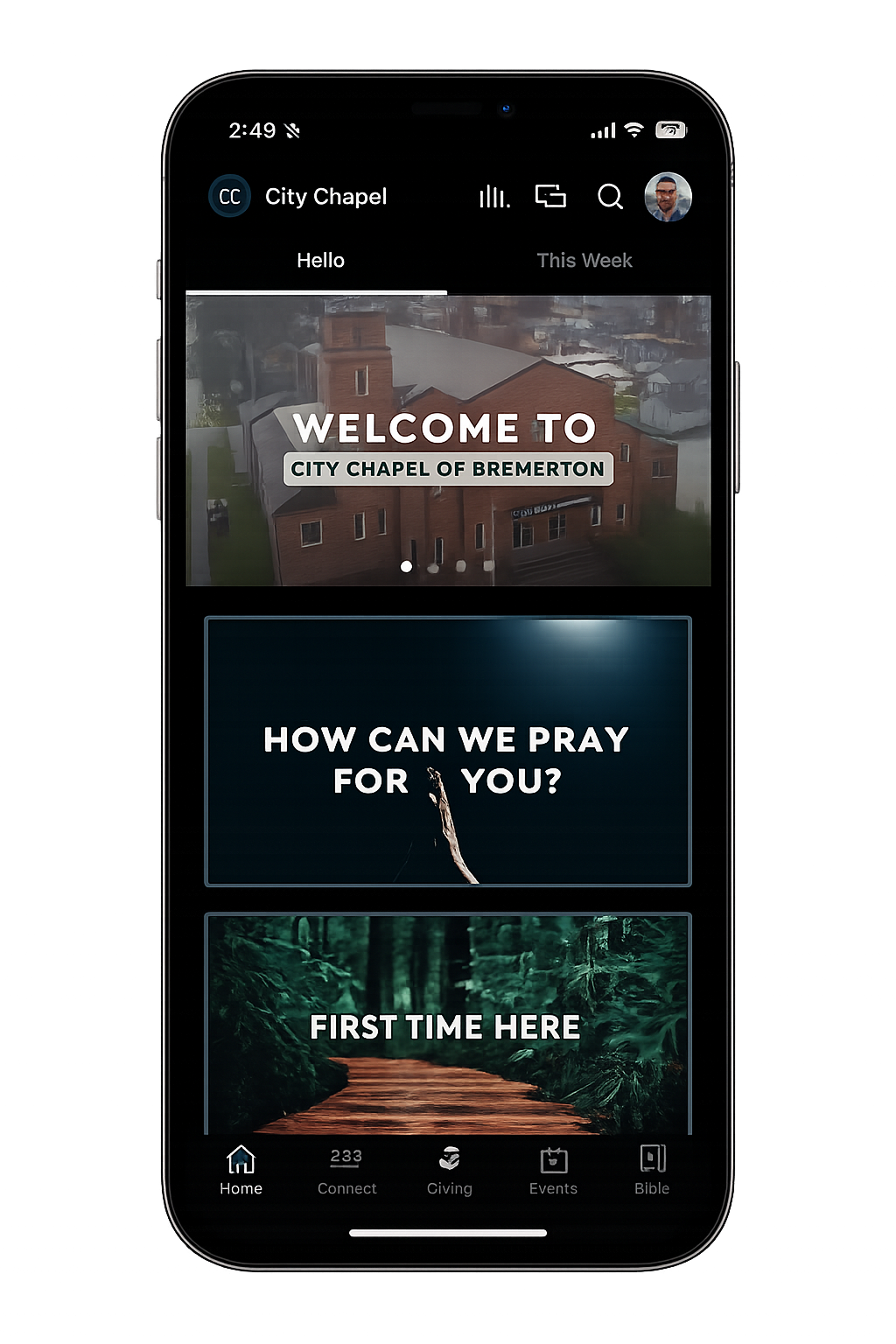 City Chapel mobile app mockup