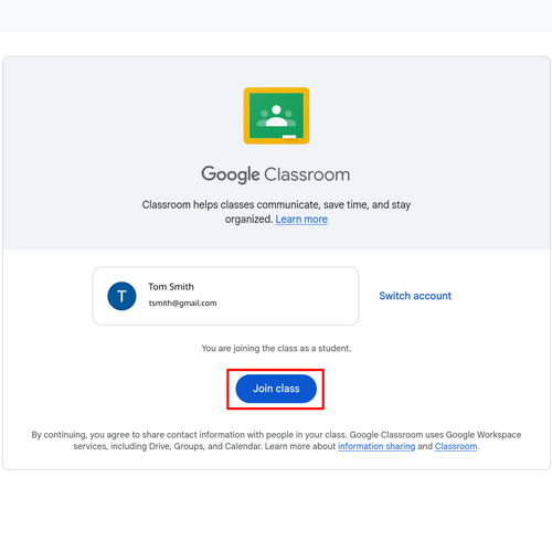 Enrolling in the class through Google Classroom