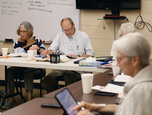 UHBC senior adults studying the Bible together in a Sunday school class in Stillwater, Oklahoma