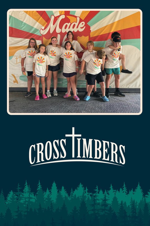 UHBC children posing in matching shirts at Cross Timbers summer camp in Stillwater, Oklahoma
