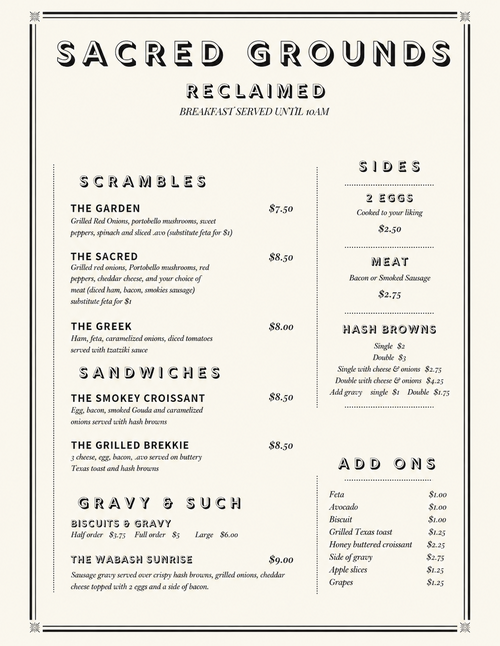 SG Breakfast Menu