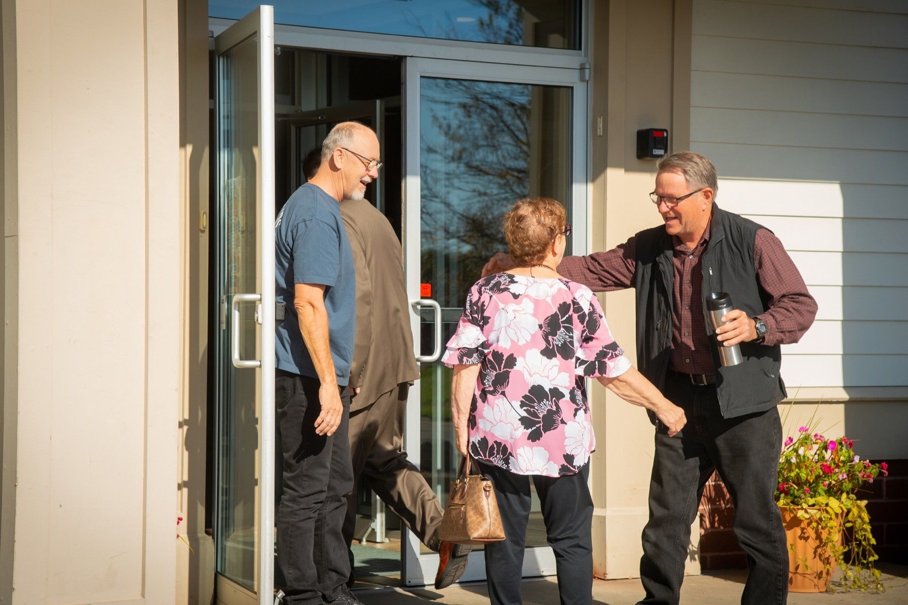 A Sunday welcome at the entrance to Living Water Church
