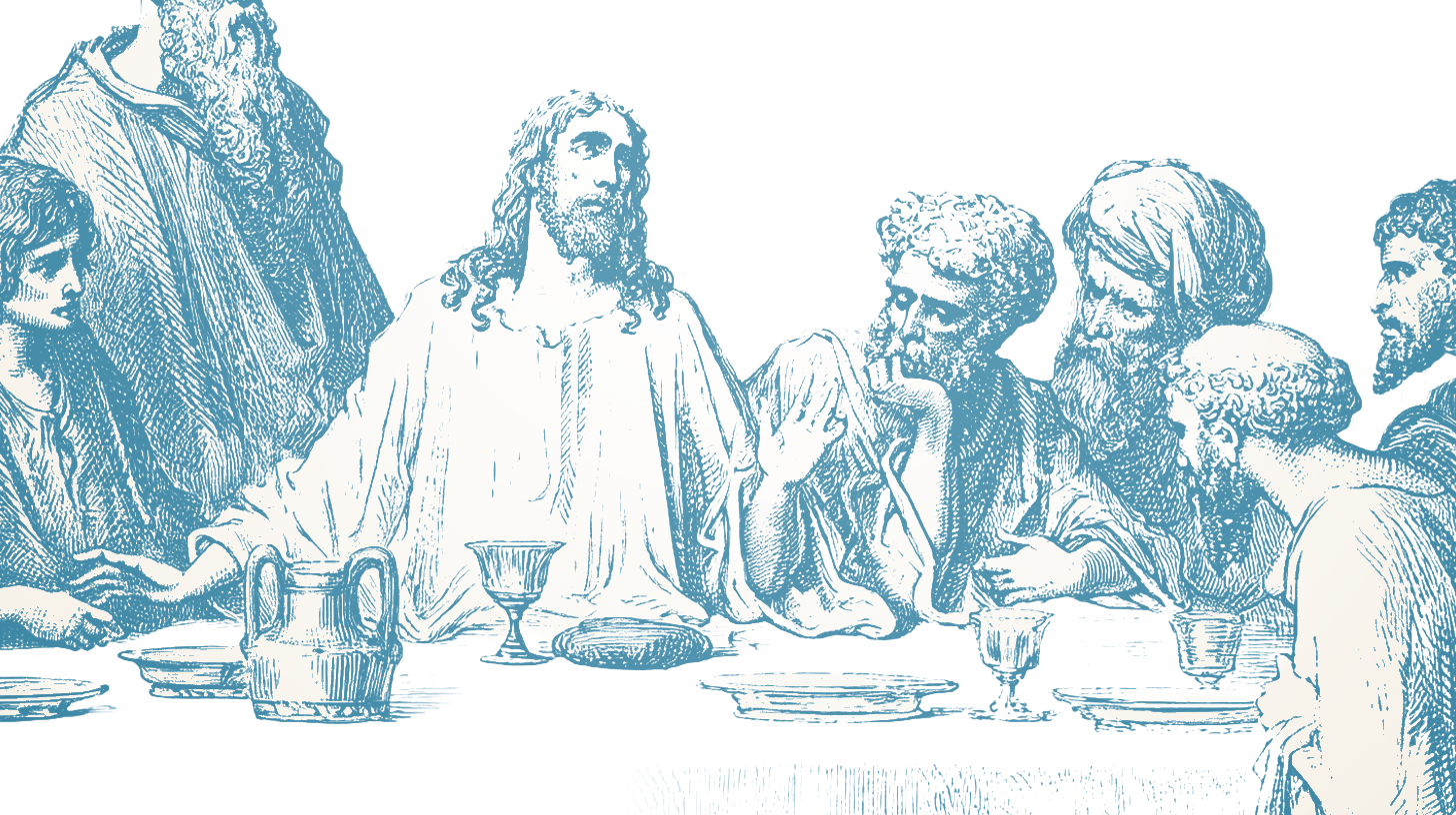 Engraving of Jesus and the disciples gathered at the table
