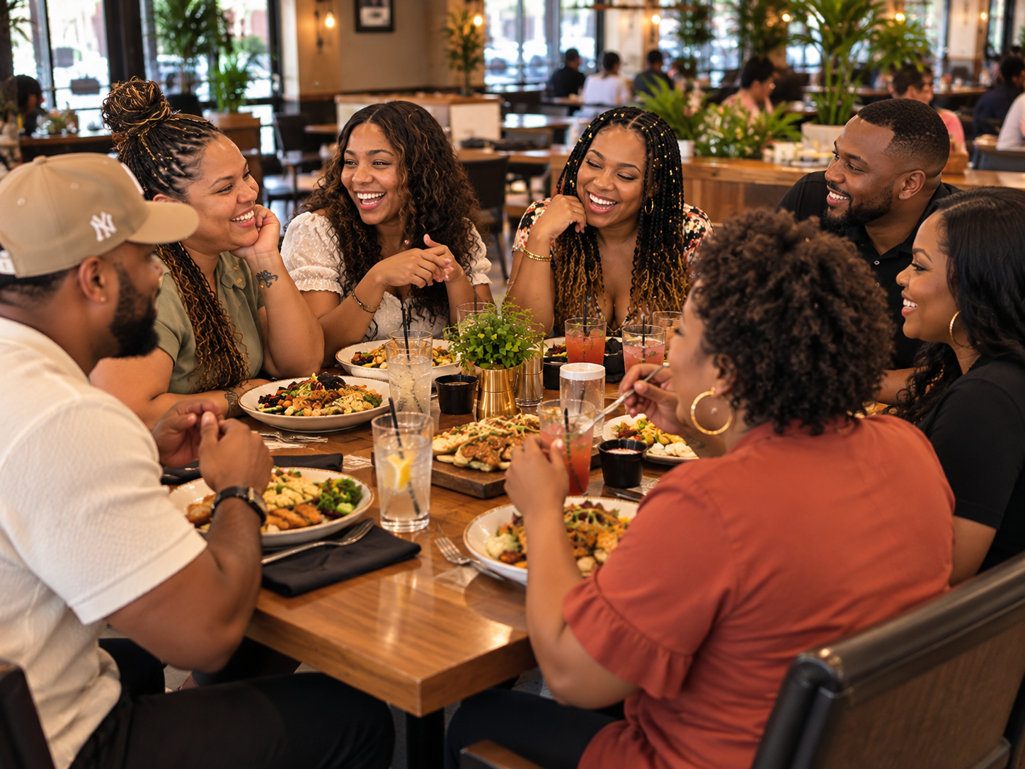 Friends gathering around food and sharing community