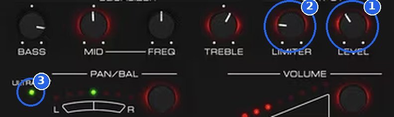 LEVEL, LIMITER and the ULTRANET light on the P16-M