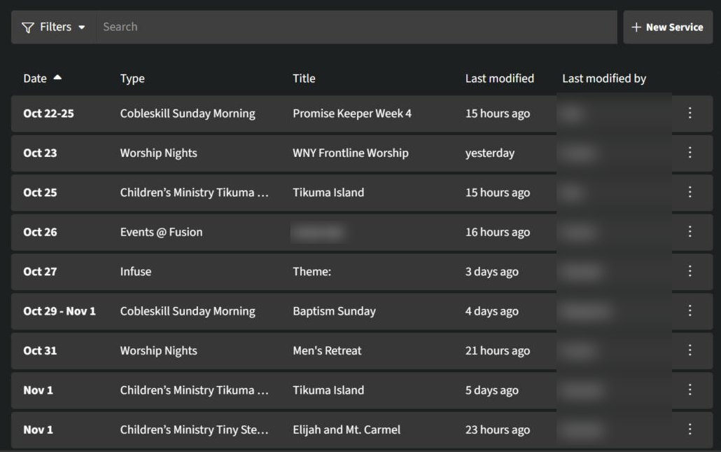 The Services tab list with New Service
