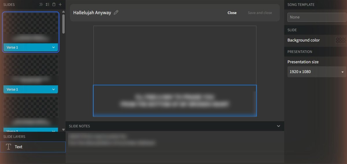 The song slide editor