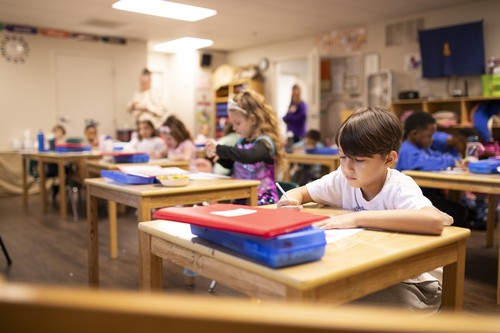 Students learning in a classroom at the first baptist church slidell child development center