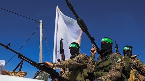 Gaza,Palestine- October 9th 2023 - This photo captures the intensity of the conflict in Palestine, showing Hamas commandos going into battle with wartime weapons.