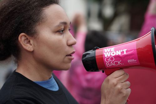 PROVIDENCE, RHODE ISLAND/USA-MAY 23, 2019: Demonstrators protest for the passage of Reproductive Privacy Act to codify Roe v. Wade and protect safe, legal abortion.