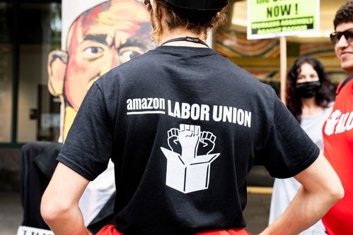 Brooklyn, New York, United States. October 25, 2021: Amazon's Staten Island warehouse workers file petition for union election.