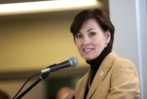 SIOUX CENTER, IOWA - FEBRUARY 26, 2015: Iowa Lieutenant Governor Kim Reynolds addresses the audience at the dedication of the new Preschool Learning Center.