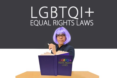 Teacher with Book in front of LGBTQI+ Equal Rights Laws Blackboard