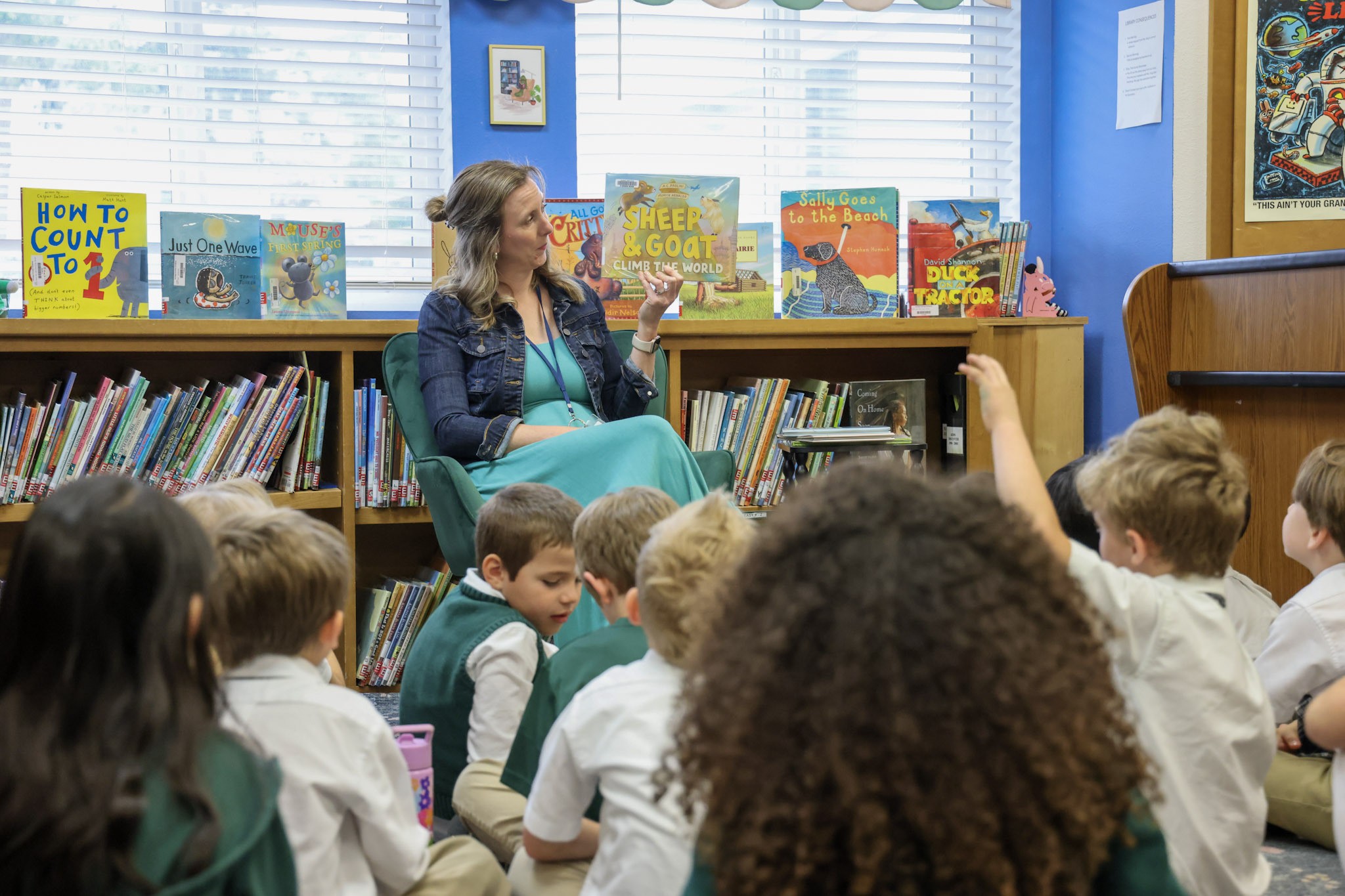 Heritage students listening and participating during library story time