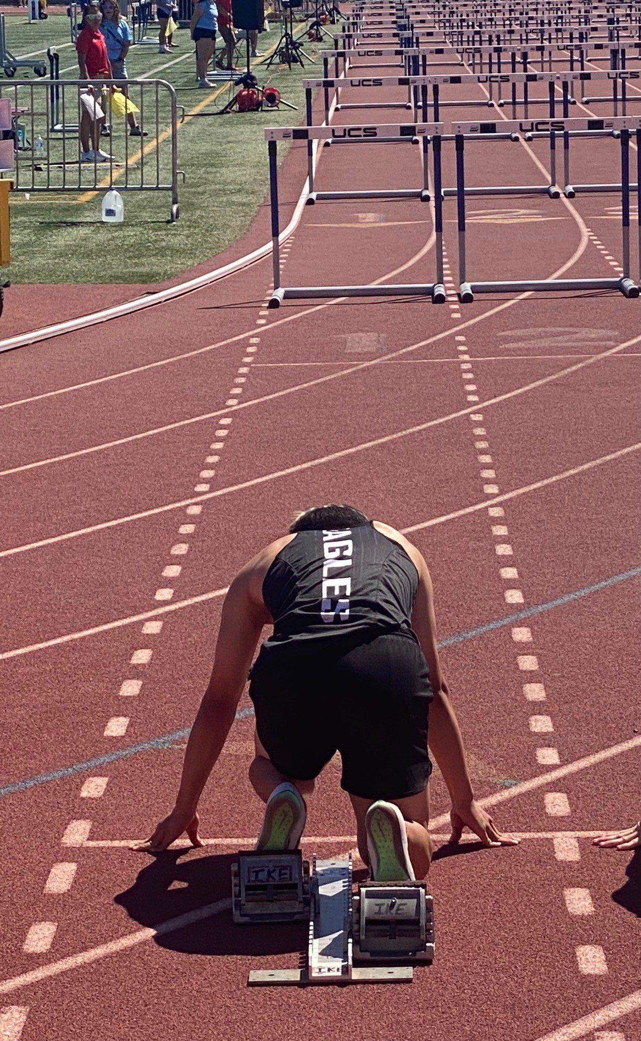 Heritage track athlete at the starting blocks