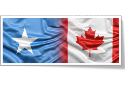 Image of the Somalia flag (left) blending into the Canadian flag (right) in the middle.