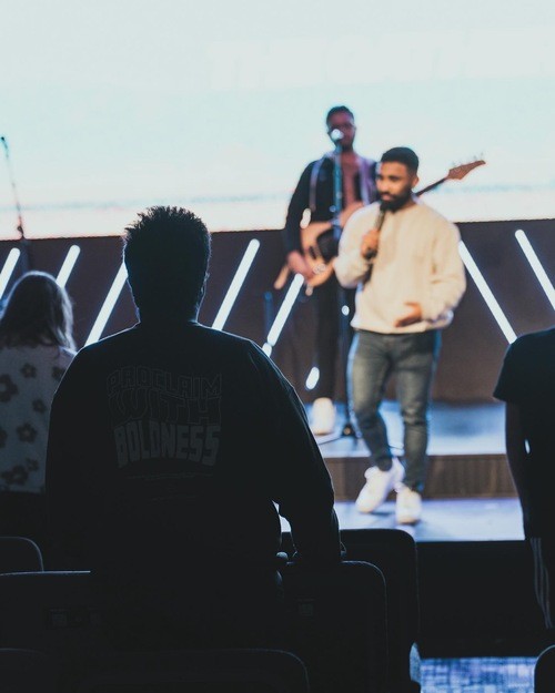 Pastor speaking during a Spirit Filled Church service at Commission Church, a non-denominational church in Plano TX.