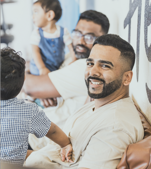Father and child at Commission Church in Plano TX. Spirit-filled church experience for families in Dallas and Plano.