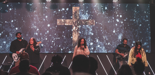 Worship band leading service at Commission Church in Dallas TX - Non-Denominational Churches in Plano TX