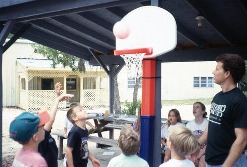 Children playing basketball.