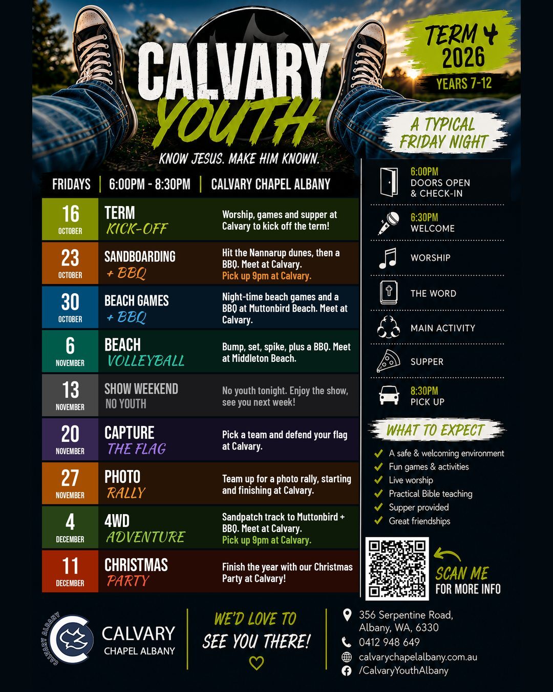 Calvary Youth Term 4 2026 program flyer
