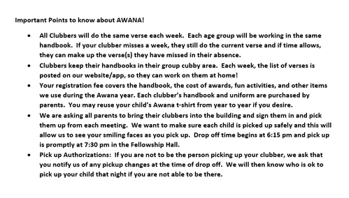Important Awana Info