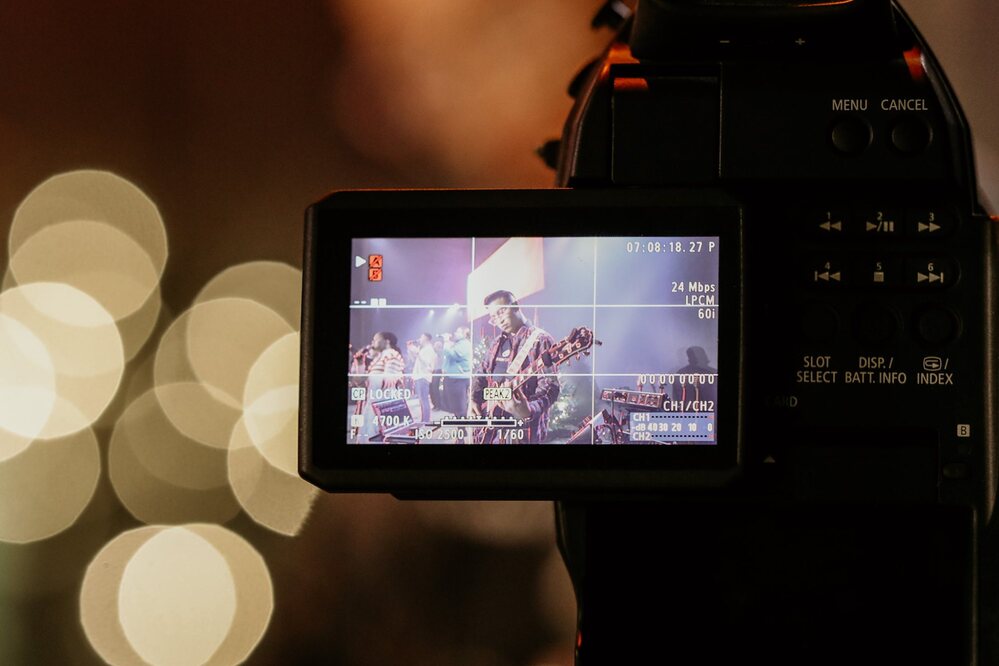 A camera recording worship for the livestream