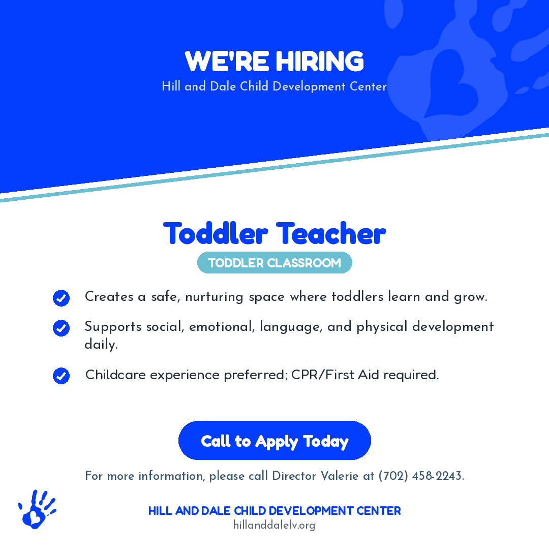 Now Hiring: Toddler Teacher at Hill and Dale Child Development Center